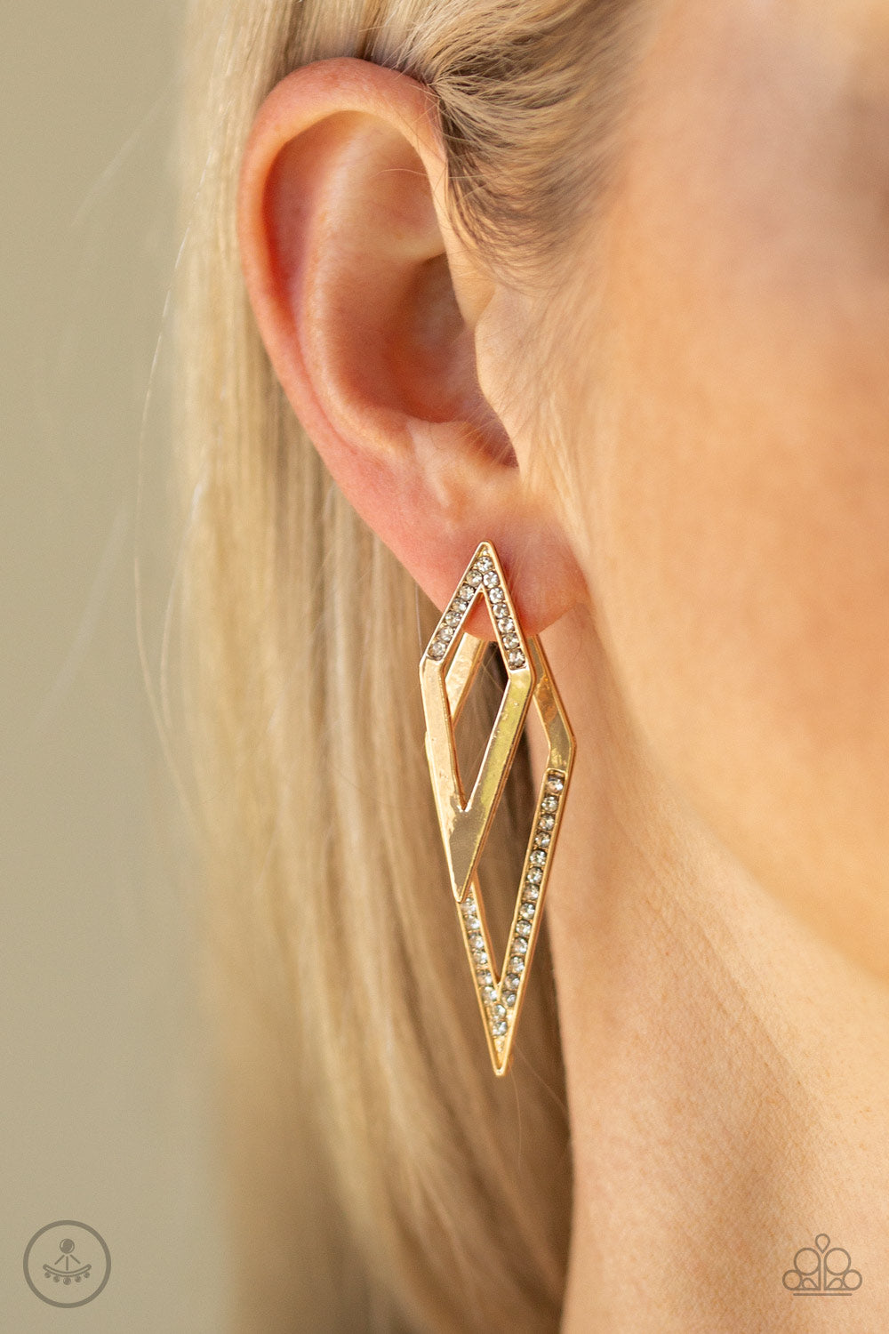 Point-BANK Gold Jacket Earring Paparazzi Accessories