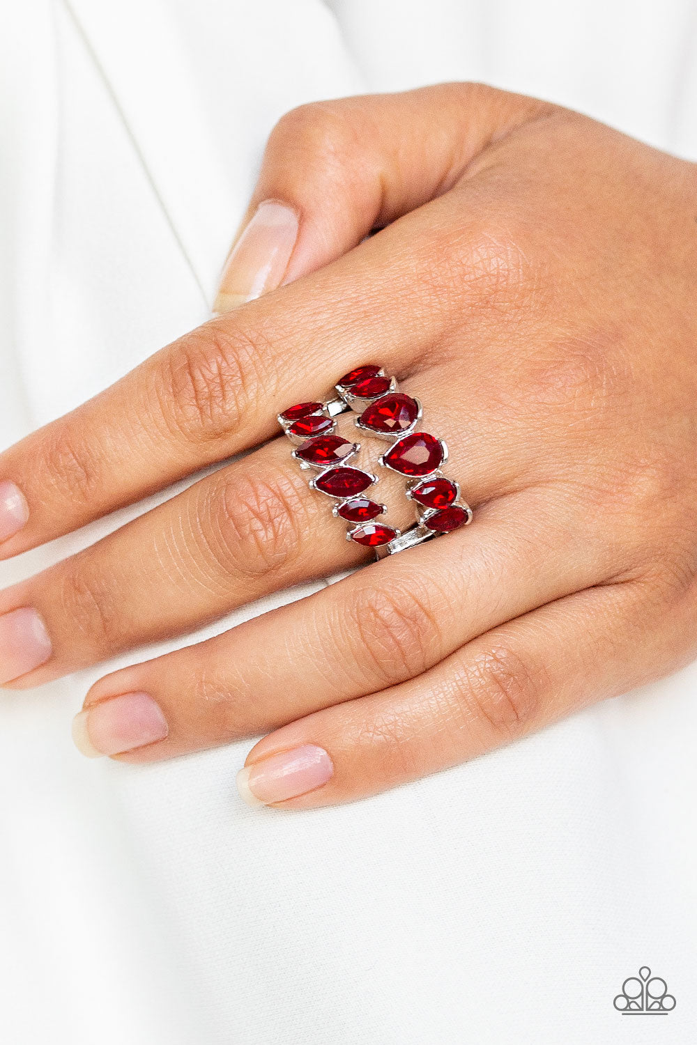 Timeless Tiers Red Rhinestone Ring Paparazzi Accessories