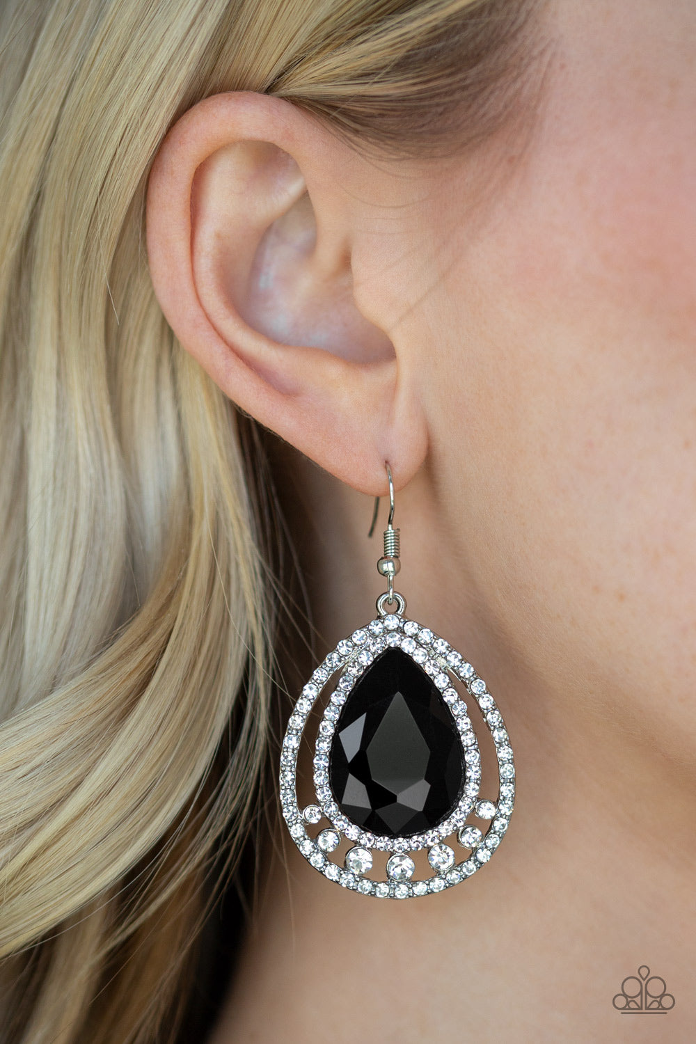 All Rise For Her Majesty Black Rhinestone Earring Paparazzi Accessories