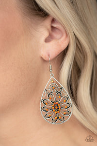 fishhook,floral,Flowering Finery Orange Earring