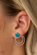 Load image into Gallery viewer, Word Gets Around Blue  Rhinestone Jacket Earrings Paparazzi Accessories