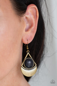 black,brass,fishhook,stone,Sonoran Sailing Brass Earring