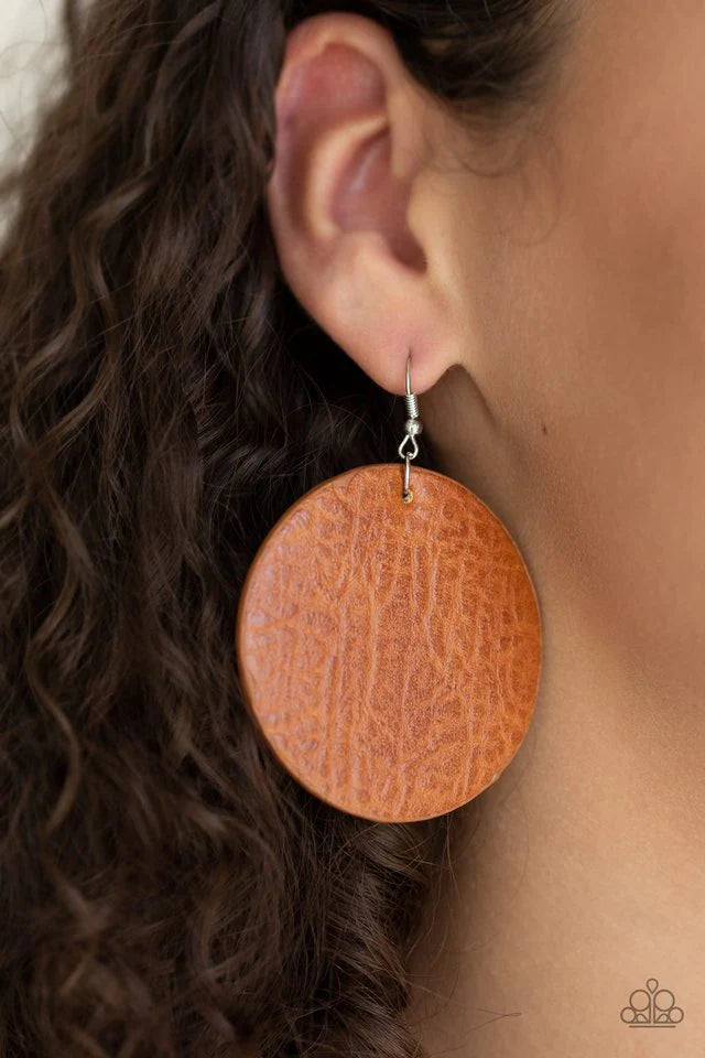Trend Friends Brown Leather Earrings Paparazzi Accessories