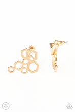 Load image into Gallery viewer, Six Sided Shimmer Gold Jacket Earring Paparazzi Accessories