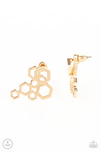 gold,jacket,post,Six Sided Shimmer Gold Jacket Earring
