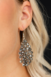 fishhook,hematite,rhinestones,silver,Start With a Bang Silver Earring
