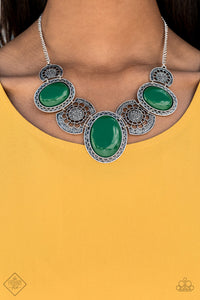 floral,green,silver,The Medallion-aire Green Necklace
