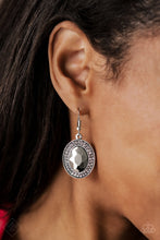 Load image into Gallery viewer, Rebel Highness Silver Rhinestone Earrings Paparazzi Accessories