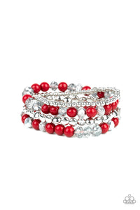 red,rhinestones,silver,stretchy,Socialize Red Bracelet