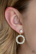 Load image into Gallery viewer, Diamond Halo Gold Jacket Earring Paparazzi Accessories