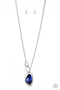 blue,long necklace,rhinestones,Optical Opulence Blue Necklace