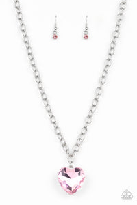 heart,Hearts,pink,rhinestones,short necklace,Flirtatiously Flashy Pink Necklace