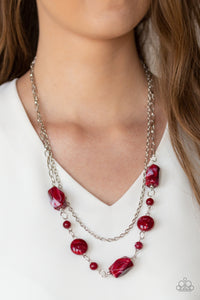 Long Necklace,Marbled,Red,Silver,Colorfully Cosmopolitan Red Necklace