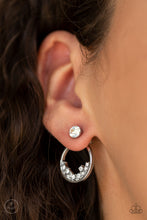 Load image into Gallery viewer, Rich Blitz - White Rhinestone Jacket Earrings Paparazzi Accessories