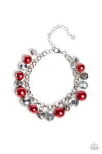 Hearts,Pearls,Red,Silver,Cupid Couture Red Bracelet