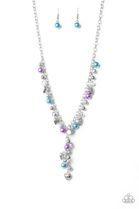 blue,Hearts,multi,Pearls,purple,silver,Vintage Heartthrob Multi Necklace