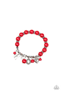 charm,floral,Hearts,red,rhinestones,stretchy,One True Love Red Charm Bracelet
