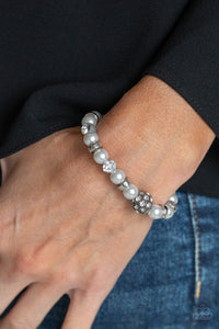 Pearls,rhinestones,Silver,Stretchy,Twinkling Timelessness Silver Pearl Bracelet