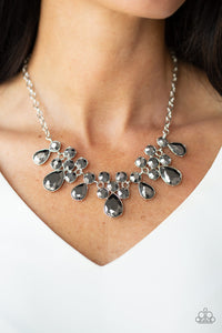 hematite,rhinestones,short necklace,silver,Debutante Drama - Silver Hematite Rhinestone Necklace