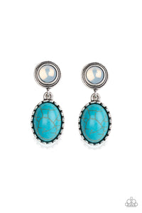 blue,crackle stone,post,silver,turquoise,Western Oasis - Blue Turquoise Stone Post Earrings