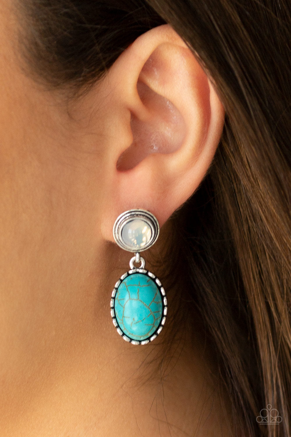Western Oasis - Blue Turquoise Stone Post Earrings Paparazzi Accessories