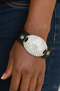 Black,Leather,rhinestones,Silver,Snap,Wrap,Better Recognize Black Leather Bracelet