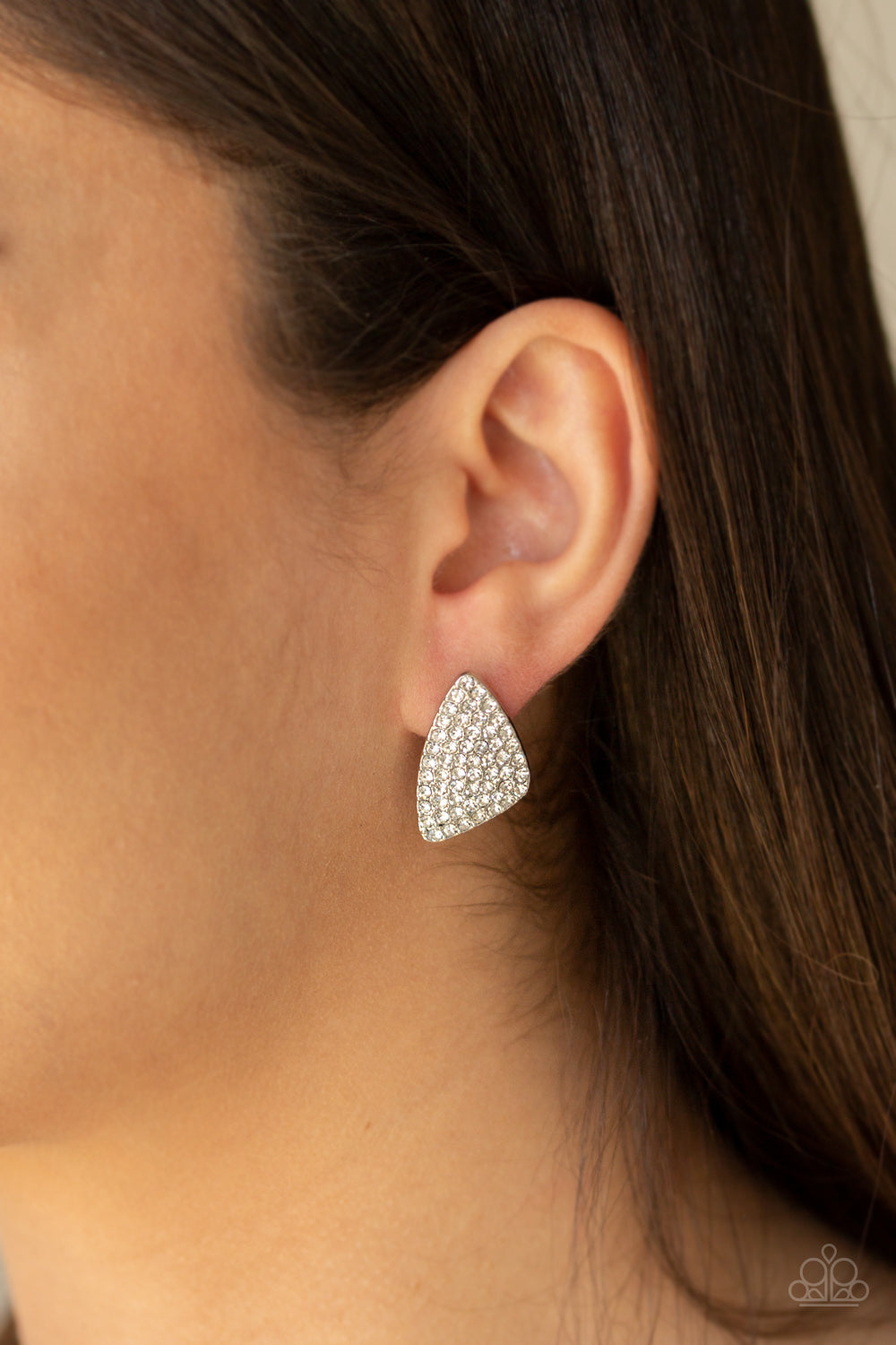 Supreme Sheen White Rhinestone Post Earrings Paparazzi Accessories