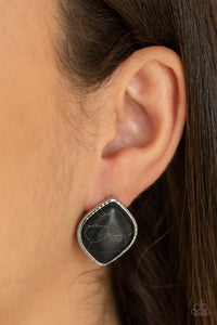 black,crackle stone,post,stone,Marble Marvel - Black Stone Post Earrings