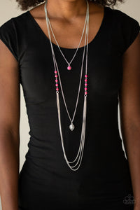 crackle stone,long necklace,pink,The Pony Express - Pink Stone Necklace