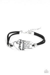 black,inspirational,leather,silver,A Full Heart Silver Bracelet