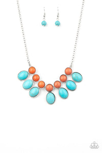blue,crackle stone,orange,short necklace,turquoise,Environmental Impact - Blue Stone Necklace