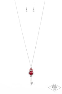 cat's eye,key,long necklace,red,Unlock Every Door Red Cat's Eye Key Necklace