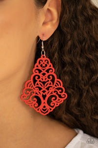 fishhook,red,wooden,Powers of Zen Red Wooden Earring