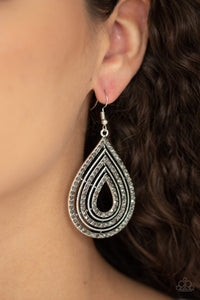 fishhook,hematite,rhinestones,silver,5th Avenue Attraction Silver Hematite Rhinestone Earring