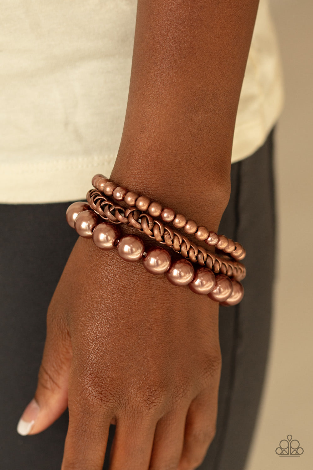 A Pearl-Fect Ten Copper Stretchy Bracelet Paparazzi Accessories
