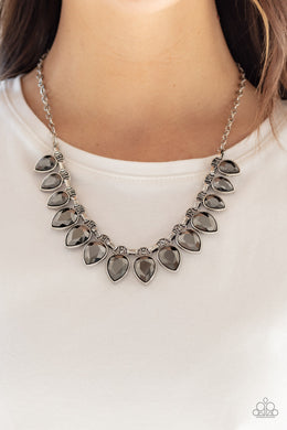 Fearless Is More Silver Hematite Rhinestone Necklace Paparazzi Accessories