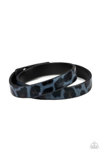 black,blue,cheetah,double wrap,leather,snap,wrap,All Grrrirl Blue Wrap Bracelet
