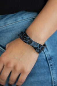 black,blue,cheetah,double wrap,leather,snap,wrap,All Grrrirl Blue Wrap Bracelet