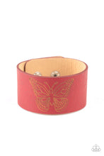 Load image into Gallery viewer, Flirty Flutter - Red Leather Butterfly Wrap Bracelet Paparazzi Accessories