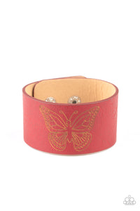butterfly,leather,red,snap,wrap,Flirty Flutter - Red Leather Butterfly Wrap Bracelet