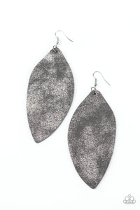 fishhook,leather,silver,Serenely Smattered Silver Leather Earring