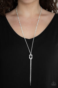 long necklace,rhinestones,white,Knockout Knot - White Rhinestone Necklace