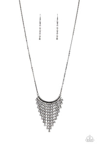gunmetal,long necklace,rhinestones,Glitter Bomb Black Gunmetal Rhinestone Necklace
