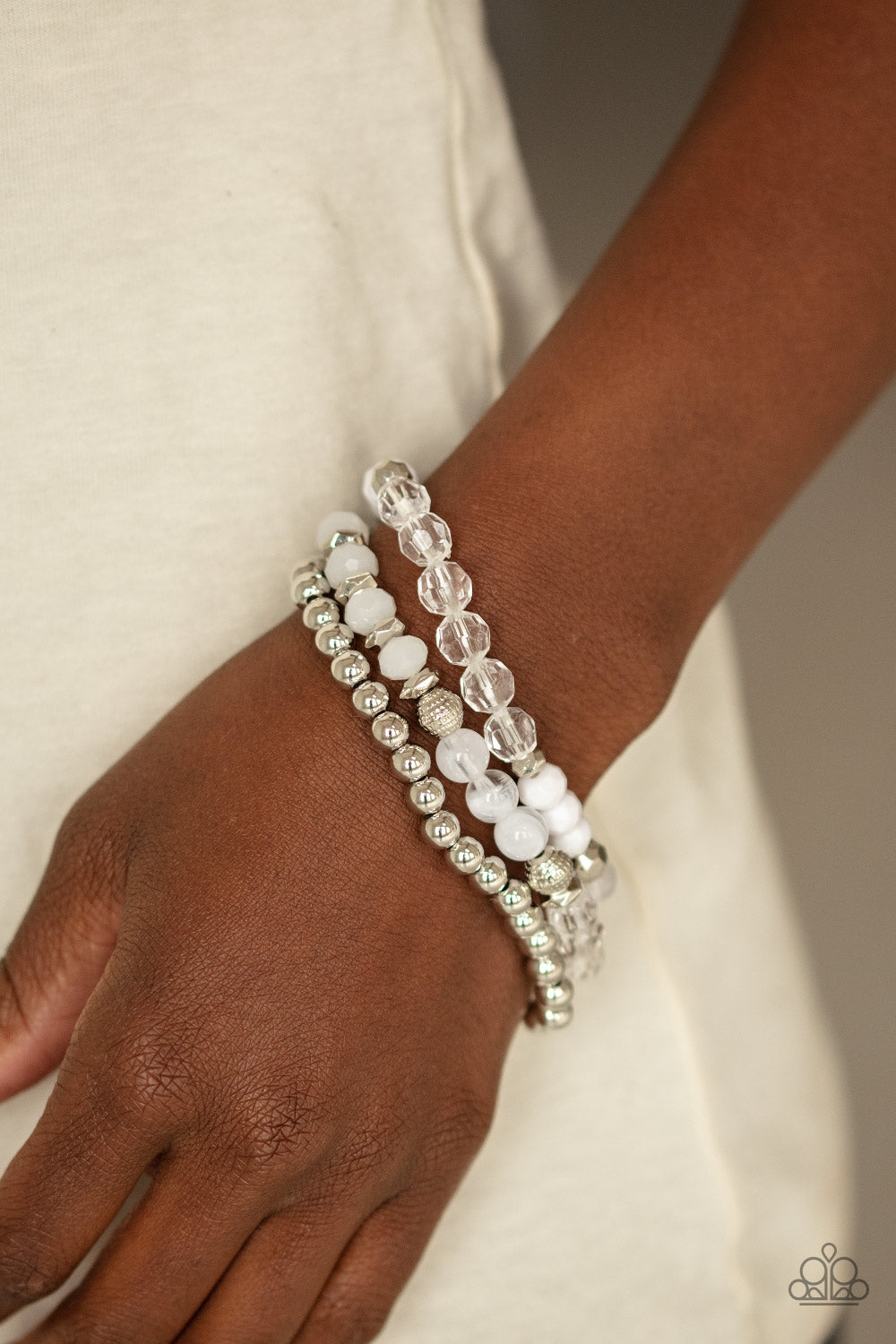 Sugary Shine White Bracelet Paparazzi Accessories