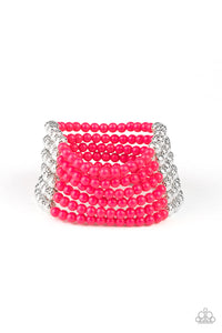 pink,seed bead,stretchy,Layer It On Thick Pink Seed Bead Stretchy Bracelet