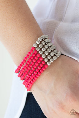 Layer It On Thick Pink Seed Bead Stretchy Bracelet Paparazzi Accessories