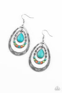 blue,crackle stone,fishhook,green,multi,orange,silver,turquoise,Terra Teardrops - Multi Earrings