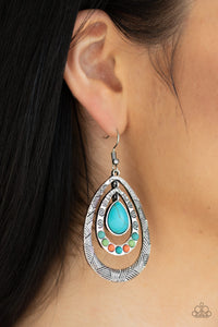 blue,crackle stone,fishhook,green,multi,orange,silver,turquoise,Terra Teardrops - Multi Earrings