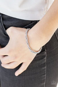 rhinestones,stretchy,white,Glitzy Gleam White Rhinestone Bracelet