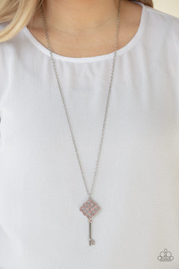 Unlocked Pink Key Rhinestone Necklace Paparazzi Accessories